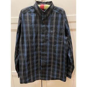 Ariat Pro Series Upman Classic Fit Button Down Long Sleeve Blue Plaid Shirt Sz L